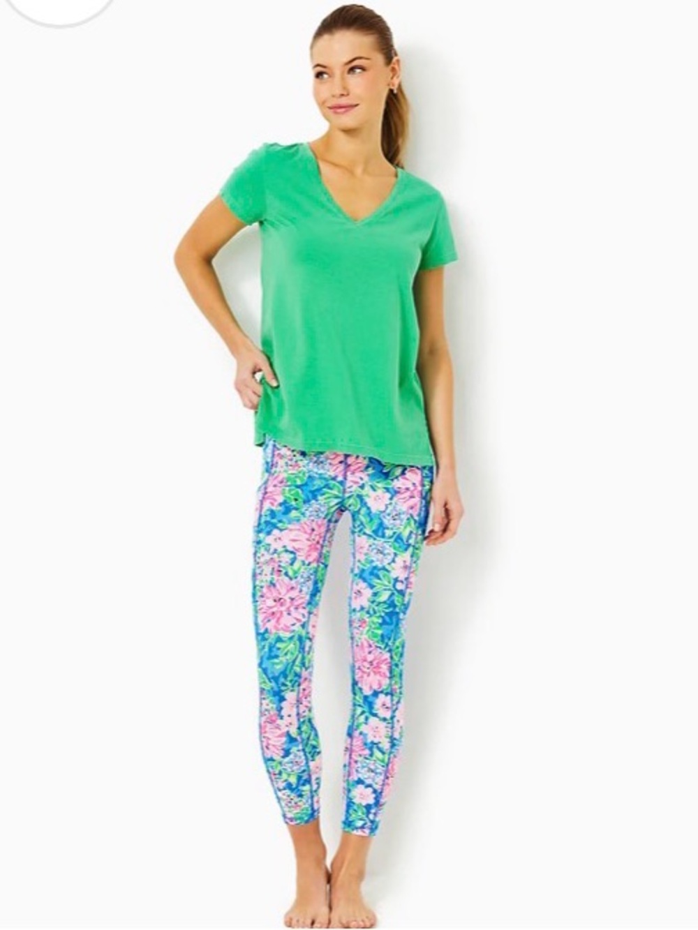 Lilly Pulitzer Meredith Spearmint V-Neck Short Sleeve Tee Green- Small